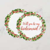 Holly Leaves Berry Kerst | Trouw Bruidsmeisje Kaart (Voorkant / Achterkant)