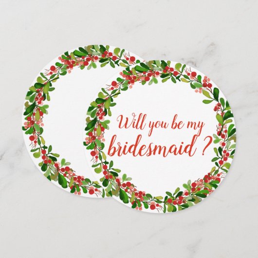 Holly Leaves Berry Kerst | Trouw Bruidsmeisje Kaart (Voorkant / Achterkant)