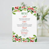Holly Leaves Berry Kerst | Trouwmenu Kaart (Staand voorkant)
