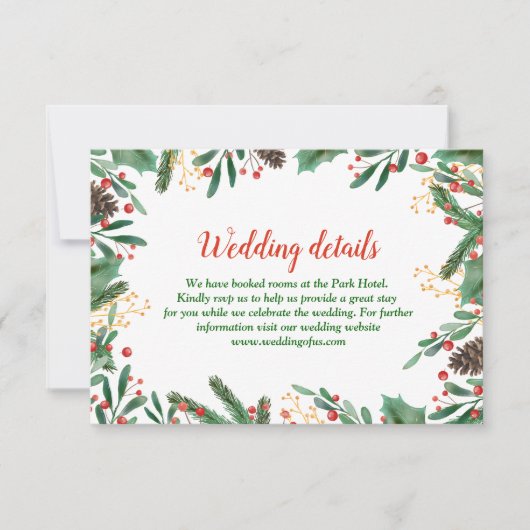 Holly Leaves Berry kerst | Weddengegevens Kaart (Voorkant)