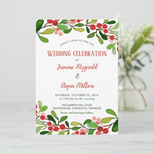 Holly Leaves Berry kerst | Weddenschap Kaart (Staand voorkant)