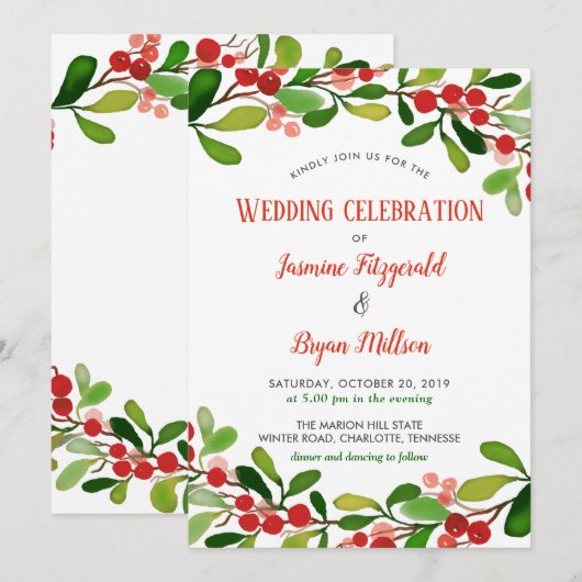 Holly Leaves Berry kerst | Weddenschap Kaart (Voorkant / Achterkant)