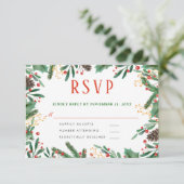 Holly Leaves Berry kerst | Weddenschap RSVP (Staand voorkant)