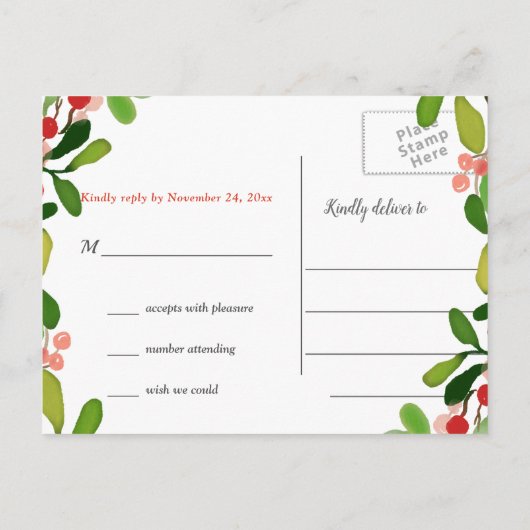Holly Leaves Berry kerst | Weddenschap RSVP Uitnodiging Briefkaart (Achterkant)