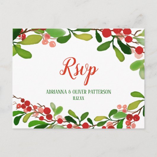 Holly Leaves Berry kerst | Weddenschap RSVP Uitnodiging Briefkaart (Voorkant)