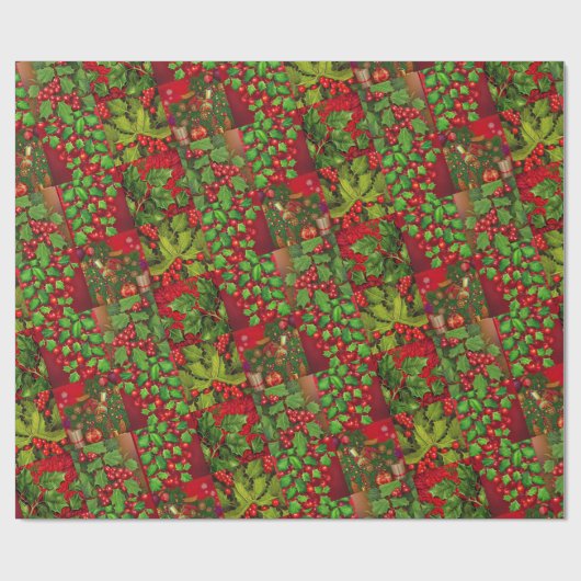 Holly Leaves en Berries Cadeaupapier (Vlak)
