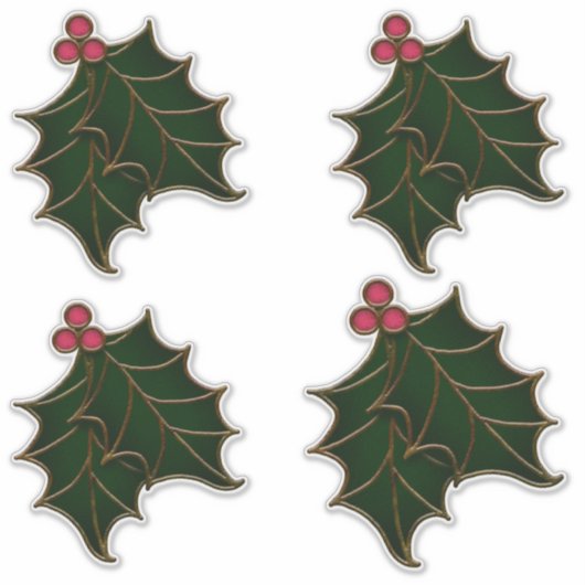 Holly Leaves en Berries Glas in lood look Sticker (Voorkant)