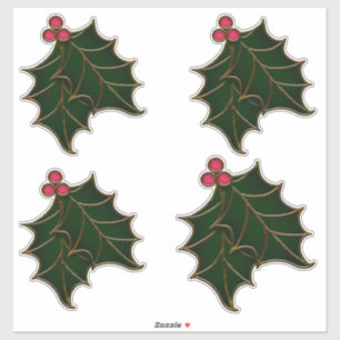 Holly Leaves en Berries Glas in lood look Sticker