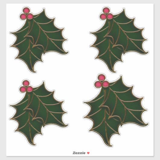 Holly Leaves en Berries Glas in lood look Sticker (Vel)