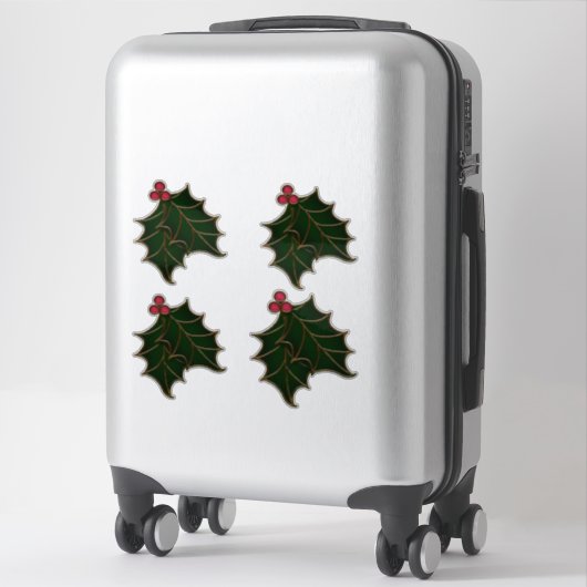 Holly Leaves en Berries Glas in lood look Sticker (Koffer)