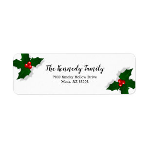 Holly Leaves en Berries Kerstmis Etiket