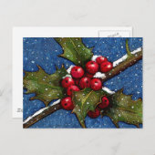Holly Leaves en Berries met sneeuwval Briefkaart (Voorkant / Achterkant)