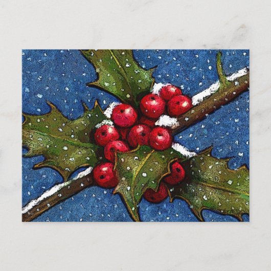 Holly Leaves en Berries met sneeuwval Briefkaart (Voorkant)