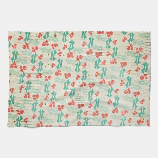 Holly Leaves en Berries Retro Style Kitchen Theedoek (Horizontaal)