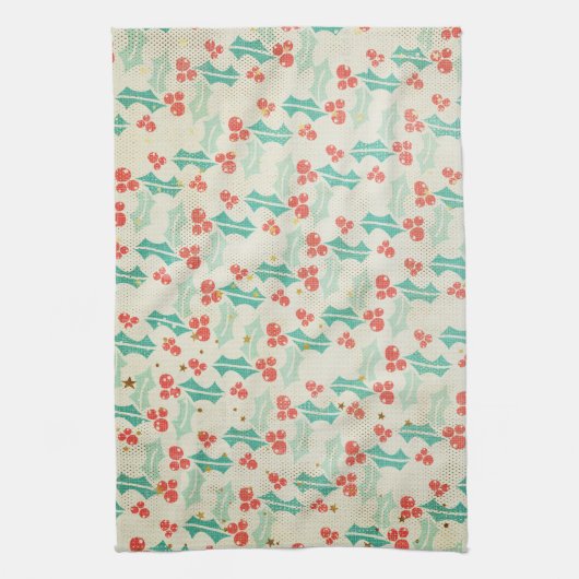Holly Leaves en Berries Retro Style Kitchen Theedoek (Verticaal)
