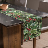Holly Leaves en Red Berries Holiday Korte Tafelloper