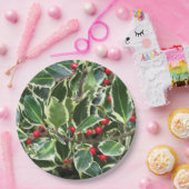 Holly Leaves en Red Berries Holiday Papieren Bordje (Feest)