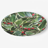 Holly Leaves en Red Berries Holiday Papieren Bordje (Gekanteld)