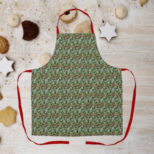 Holly Leaves en Red Berries Pattern Apron Schort