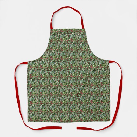 Holly Leaves en Red Berries Pattern Apron Schort (Voorkant)