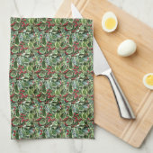 Holly Leaves en Red Berries Pattern Holiday Theedoek (Quarter Fold)