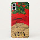 Holly Leaves en Red Bow Monogram Case-Mate iPhone Case (Achterkant)