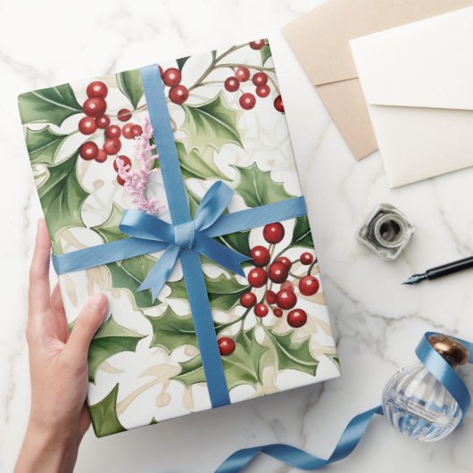 Holly Leaves en Rode bessen Cadeaupapier (Geschenken)