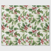 Holly Leaves en Rode bessen Cadeaupapier (Vlak)