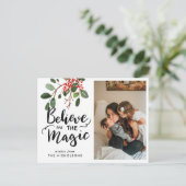 Holly Leaves | Geloof in de magische foto Feestdagenkaart (Staand voorkant)
