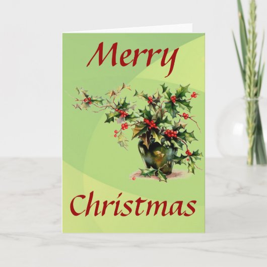 Holly Leaves Greet/Note Card Feestdagen Kaart (Voorkant)