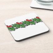 Holly Leaves, Holly berries, Kerstmis Bier Onderzetter (Linkerzijde)