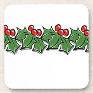 Holly Leaves, Holly berries, Kerstmis Bier Onderzetter