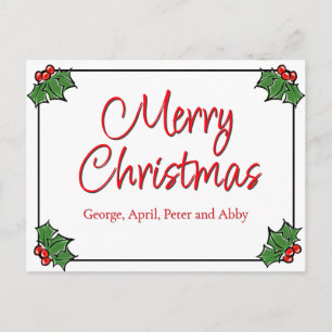 Holly Leaves, Holly berries, Kerstmis Briefkaart