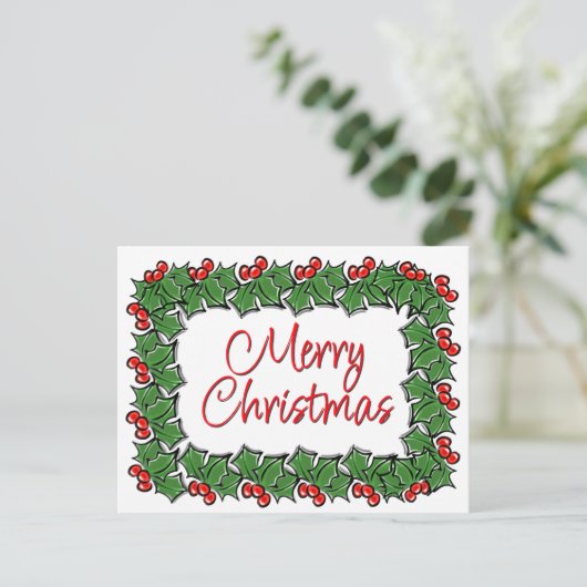 Holly Leaves, Holly berries, Kerstmis Briefkaart (Staand voorkant)