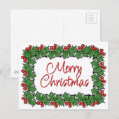Holly Leaves, Holly berries, Kerstmis Briefkaart (Voorkant / Achterkant)