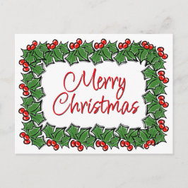 Holly Leaves, Holly berries, Kerstmis Briefkaart