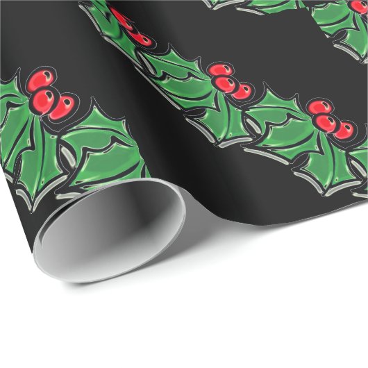Holly Leaves, Holly berries, Kerstmis Cadeaupapier (Rol Hoek)