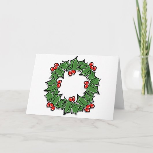 Holly Leaves, Holly berries, Kerstmis Feestdagen Kaart (Voorkant)