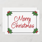 Holly Leaves, Holly berries, Kerstmis Feestdagenkaart (Voorkant / Achterkant)