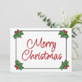 Holly Leaves, Holly berries, Kerstmis Feestdagenkaart (Staand voorkant)