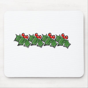 Holly Leaves, Holly berries, Kerstmis Muismat