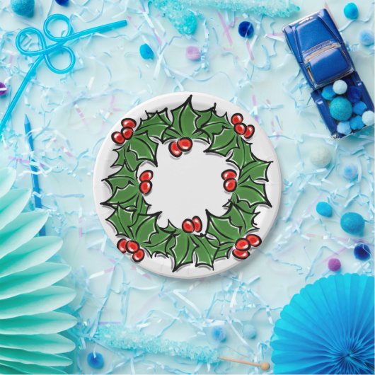 Holly Leaves, Holly berries, Kerstmis Papieren Bordje (Feest)