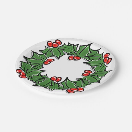Holly Leaves, Holly berries, Kerstmis Papieren Bordje (Gekanteld)
