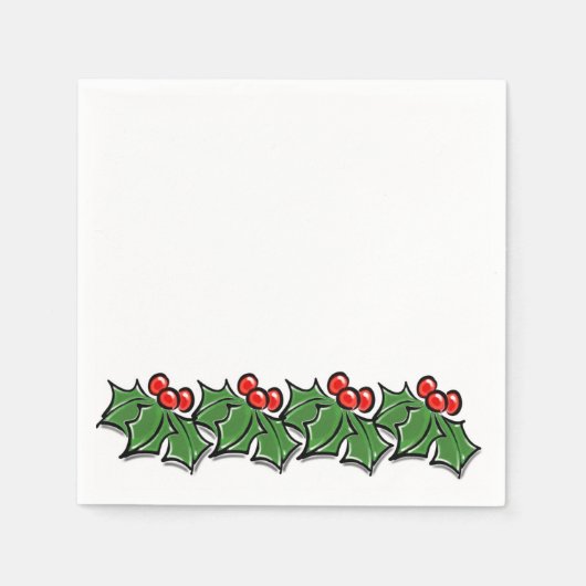 Holly Leaves, Holly berries, Kerstmis Servet (Voorkant)
