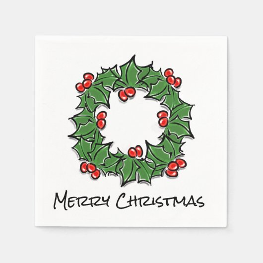 Holly Leaves, Holly berries, Kerstmis Servet (Voorkant)
