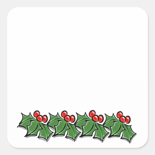 Holly Leaves, Holly berries, Kerstmis Vierkante Sticker (Voorkant)