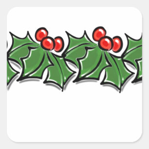 Holly Leaves, Holly berries, Kerstmis Vierkante Sticker