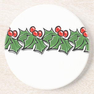 Holly Leaves, Holly berries, Kerstmis Zandsteen Onderzetter