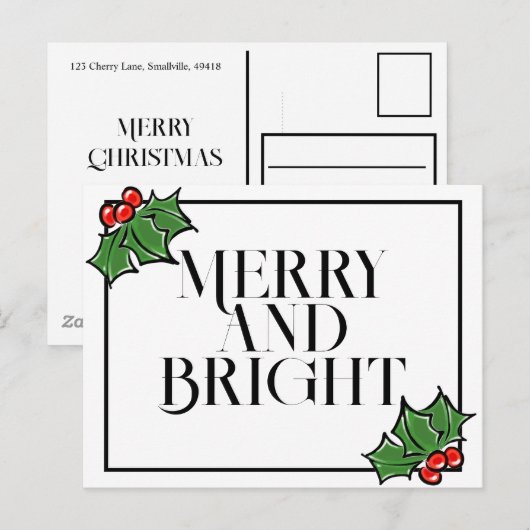 Holly Leaves, Holly berries, leuke vakantie-Briefk Briefkaart (Voorkant / Achterkant)