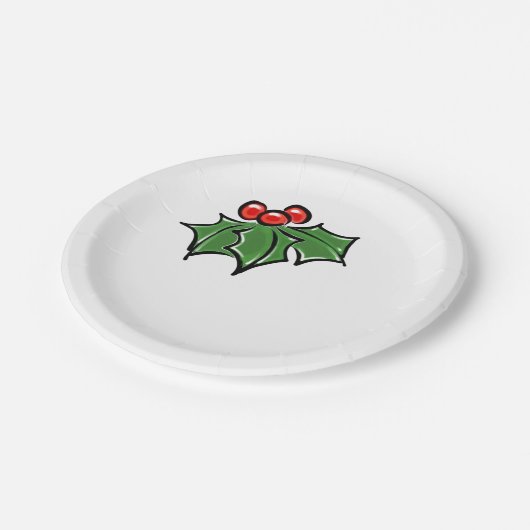 Holly Leaves, Holly berries, prettig vakantiepatro Papieren Bordje (Gekanteld)